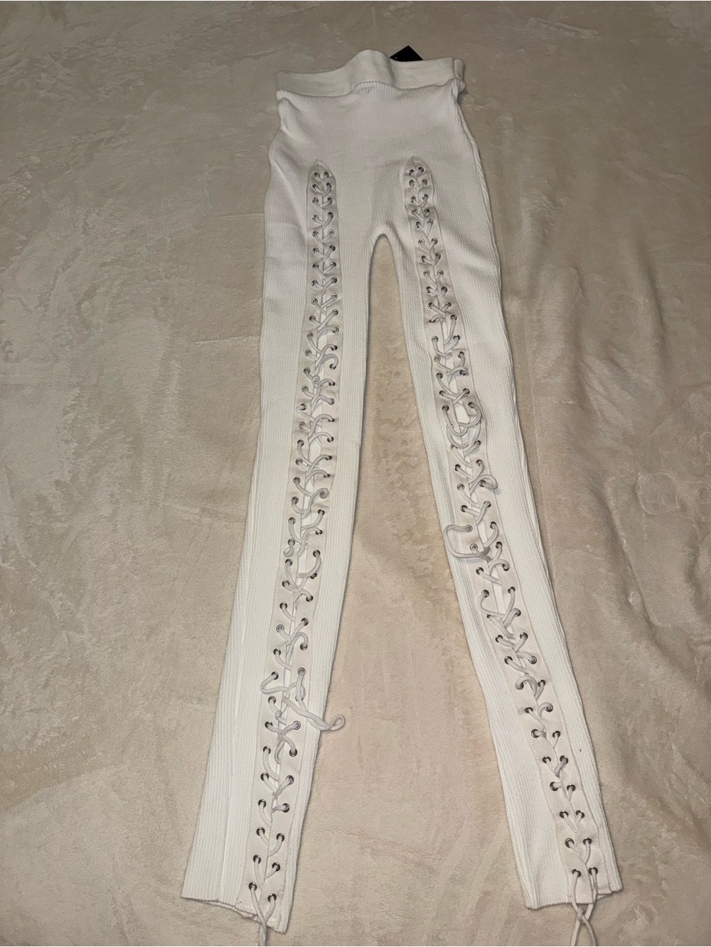 Fashion Nova White Lace-Up Ribbed Leggings